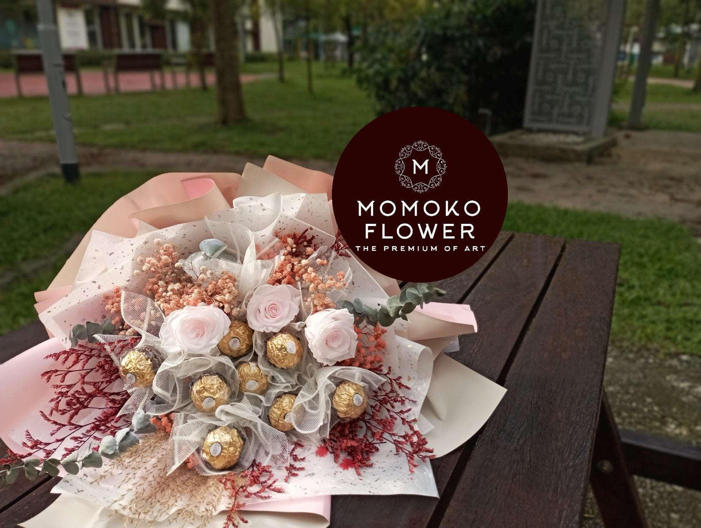 Momoko Pink Rose and Chocolate Flower Bouquet - Momoko Flower